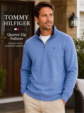 Tommy Hilfiger Men’s Quarter-Zip Pullover Sweater | Blue | XXLT